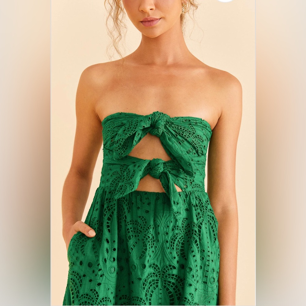 FARM Rio Green Eyelet Midi Dress - Picture 4 of 9